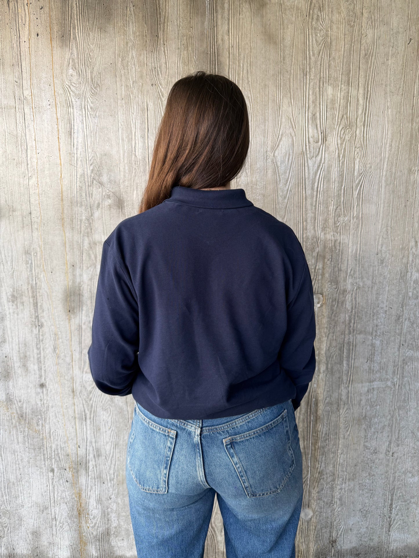 Longsleeve Polo met basic logo - Donkerblauw