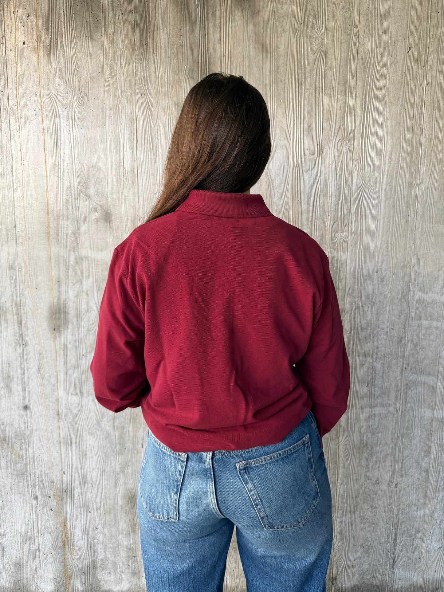 Longsleeve Polo met basic logo - Burgundy