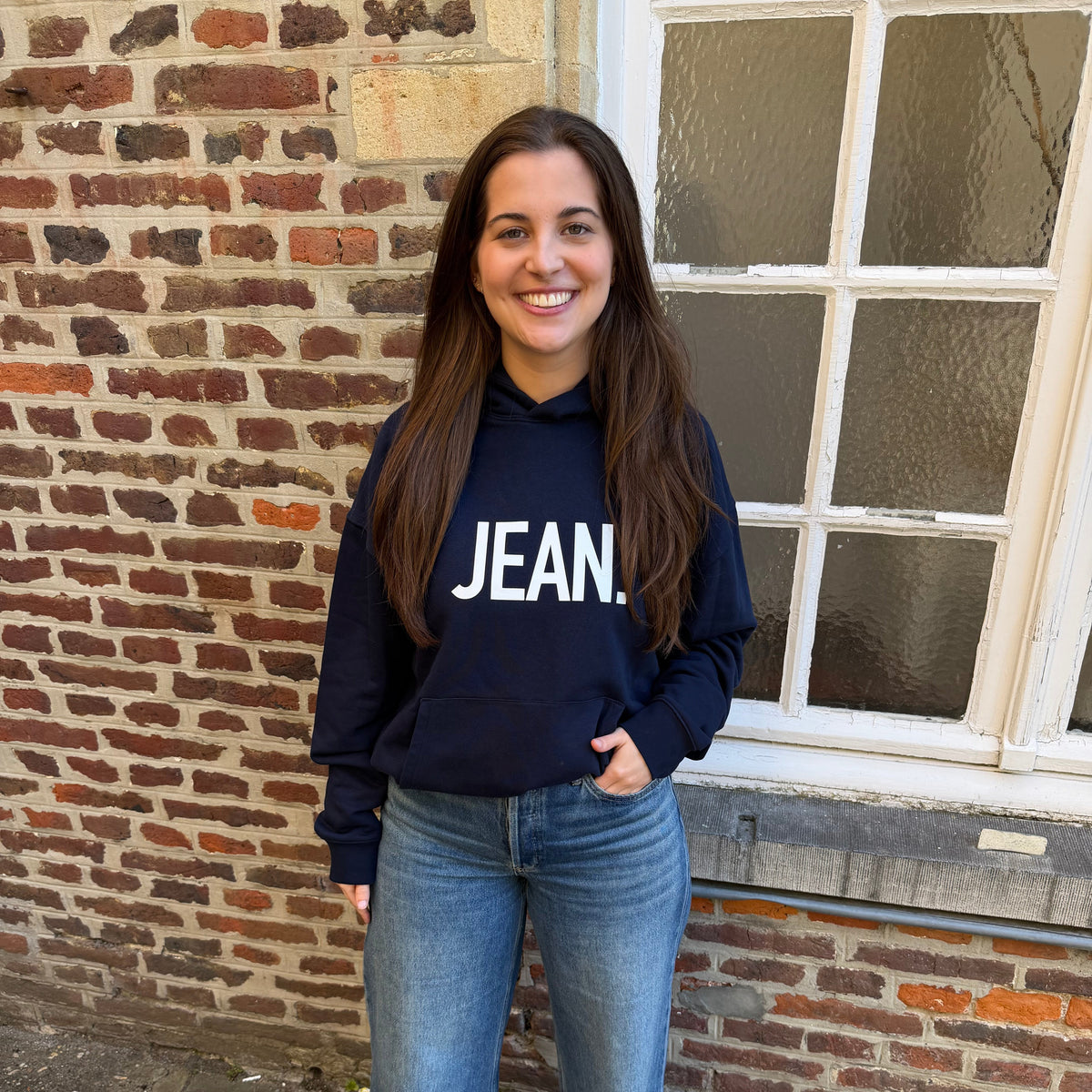 Hoodie met groot logo - Donkerblauw