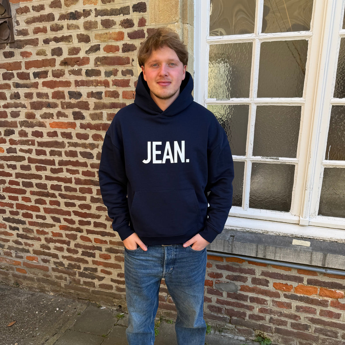 Hoodie met groot logo - Donkerblauw