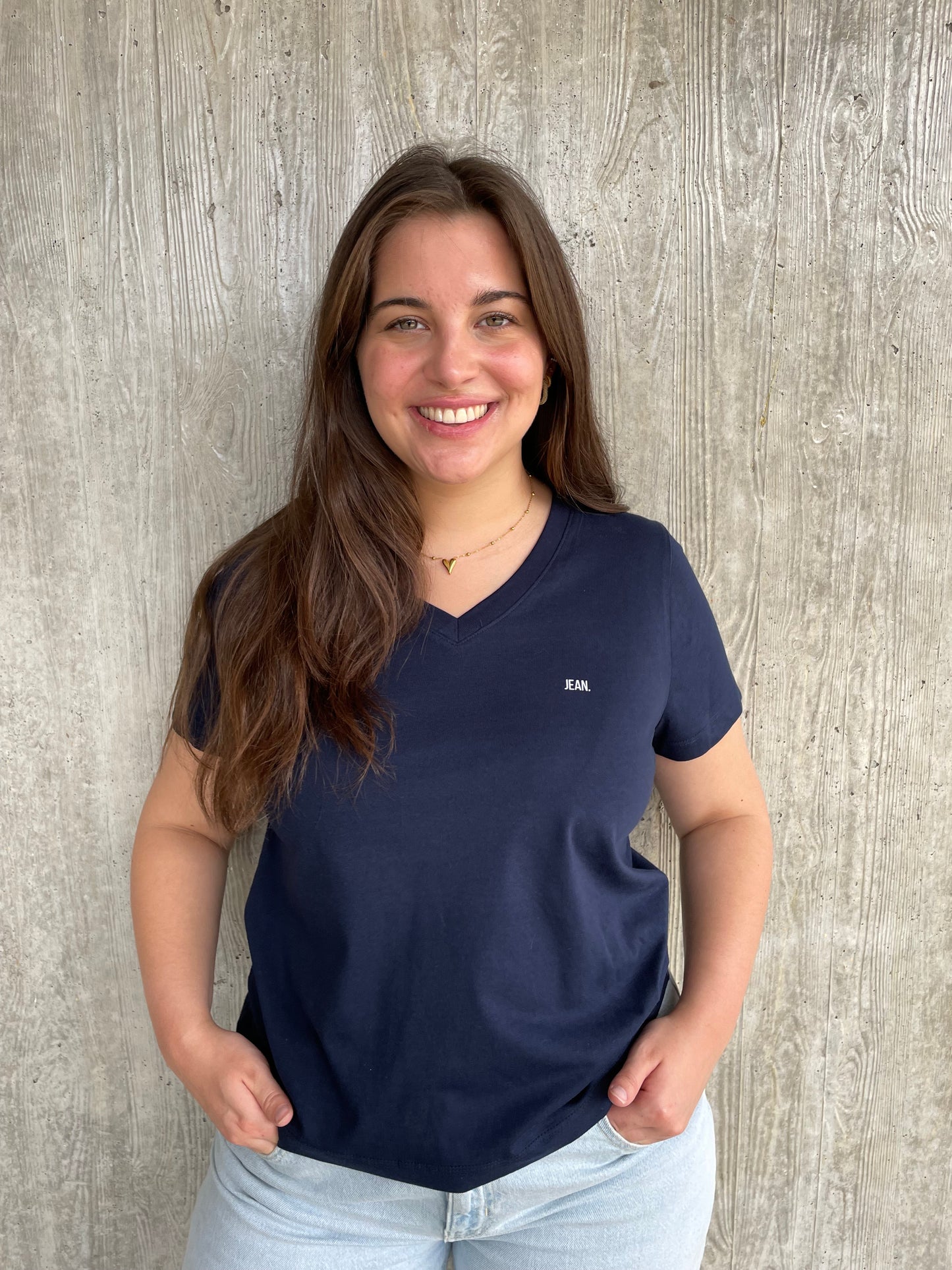 V-hals basic logo - Donkerblauw